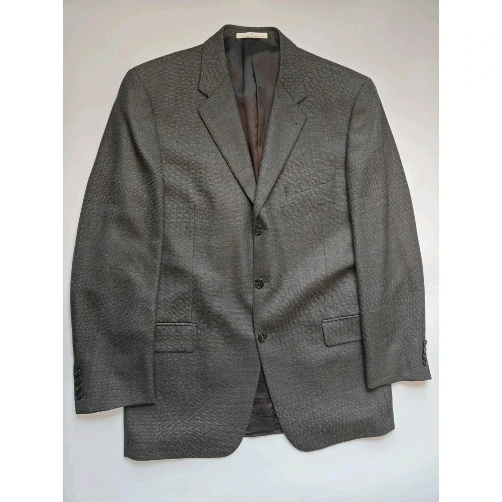 Joseph Abboud Mens Sports Coat 42L Brown Check Wool 2 Button Made in USA